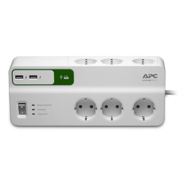 Сетевой фильтр питания APC Essential SurgeArrest 6 outlets + 2 USB (5V, 2.4A) (PM6U-RS)