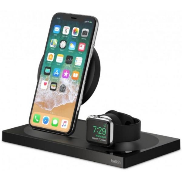 Зарядное устройство Belkin 2-in-1 Wireless Pad/Stand/Apple Watch Black (F8J234VFBLK-APL)