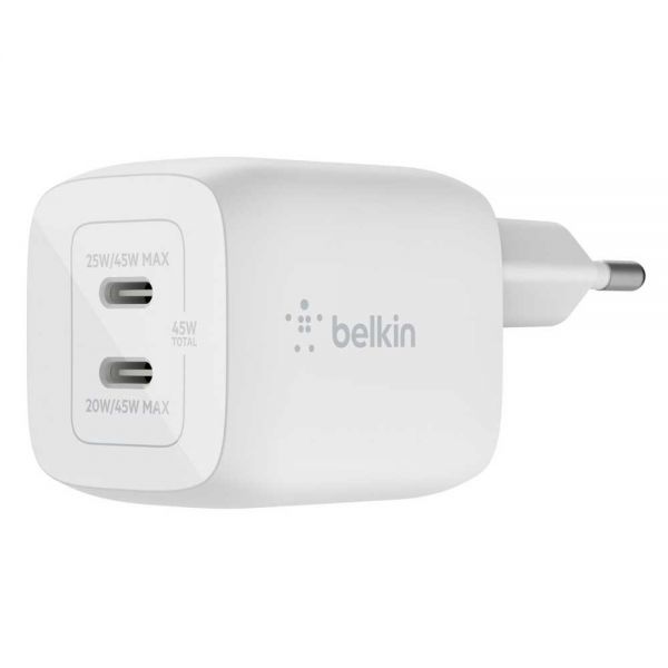 Зарядний пристрій Belkin Home Charger 45W GAN PD PPS Dual USB-С (WCH011VFWH)