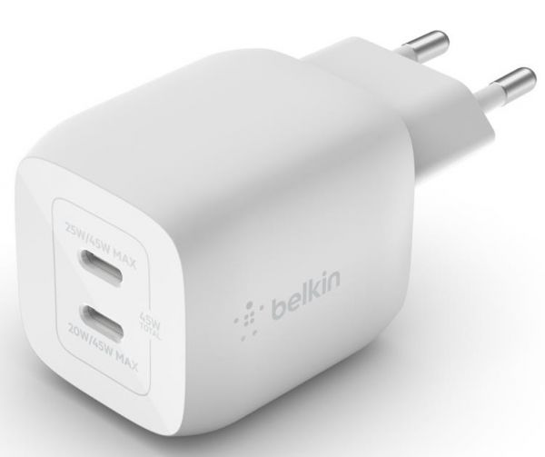 Зарядное устройство Belkin Home Charger 45W GAN PD PPS Dual USB-С (WCH011VFWH)
