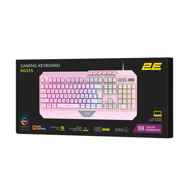 Клавіатура 2E Gaming KG315 RGB USB UA Pink (2E-KG315UPK)