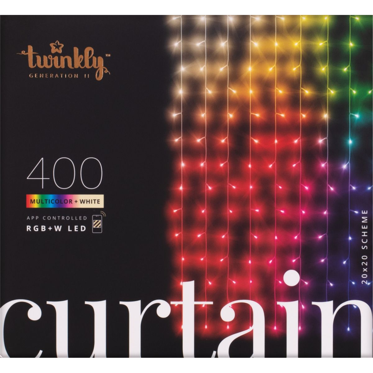 Гірлянда Smart LED Twinkly Curtain RGBW 400 прозорий (TWW400SPP-TEU)