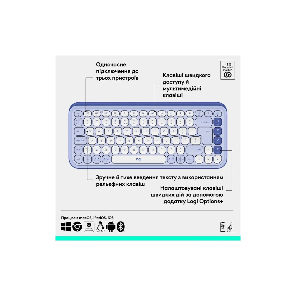 Клавіатура Logitech POP Icon Keys Bluetooth UA Lilac (920-013074)