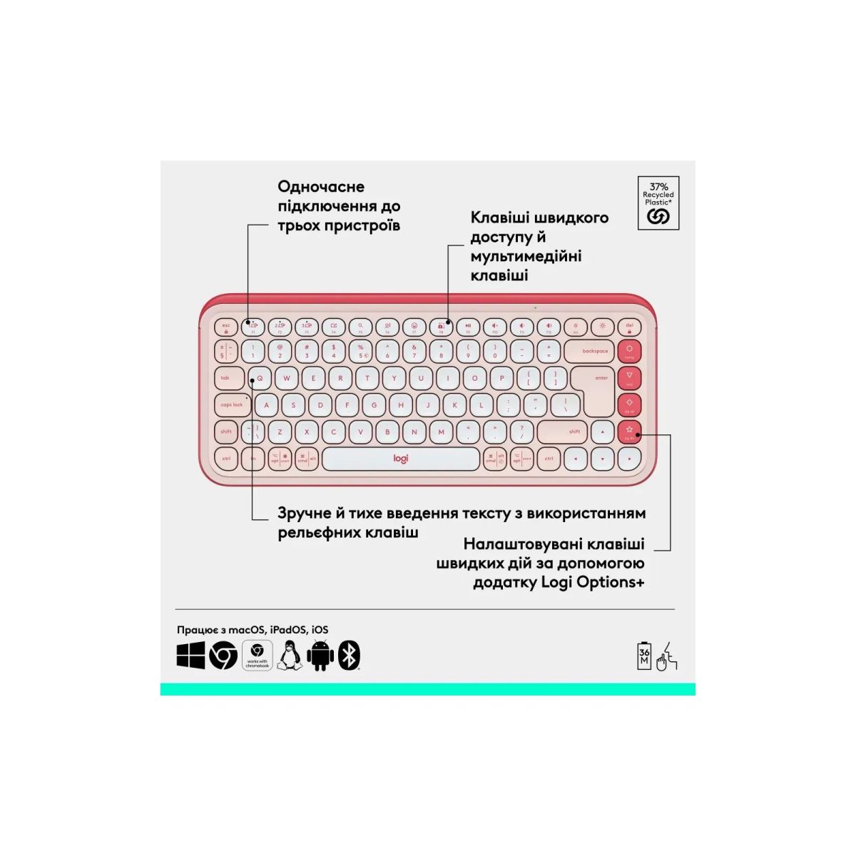 Клавіатура Logitech POP Icon Keys Bluetooth UA Rose (920-013073)