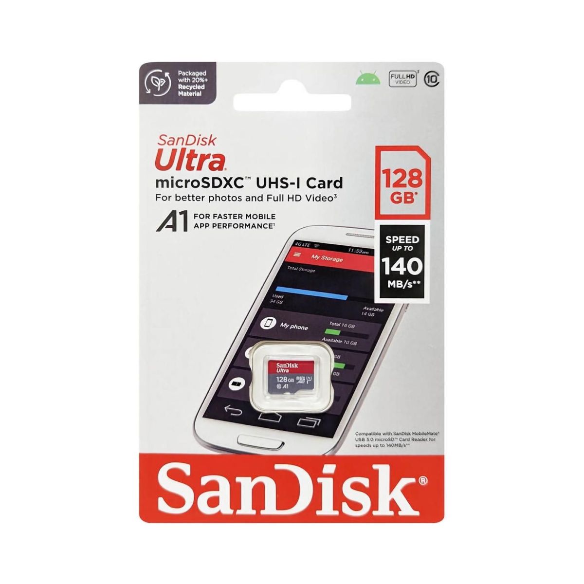 Карта пам'яті microSDXC SanDisk Ultra 128GB UHS-I A1 Class 10 (SDSQUAB-128G-GN6MN)