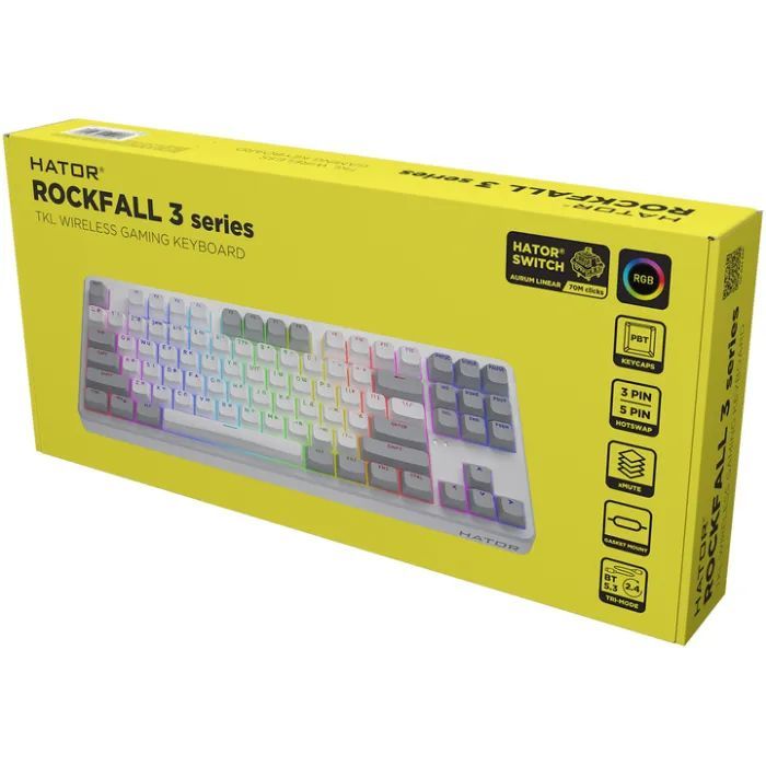 Клавіатура Hator Rockfall 3 Mecha TKL Wireless White (HTK851UA)