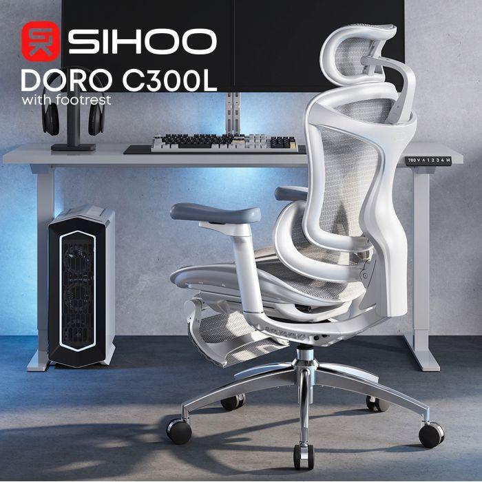Офісне крісло з підставкою для ніг Sihoo DORO C300L Mesh White (DORO-C300L-A3-102-JT)