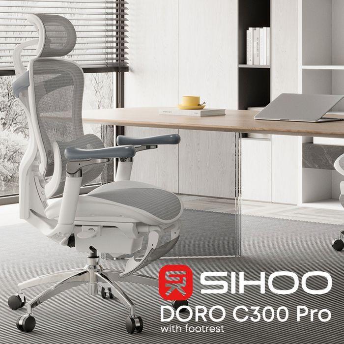 Офісне крісло з підставкою для ніг Sihoo DORO C300 Pro Mesh White (DORO-C300-PRO-M102-JT)