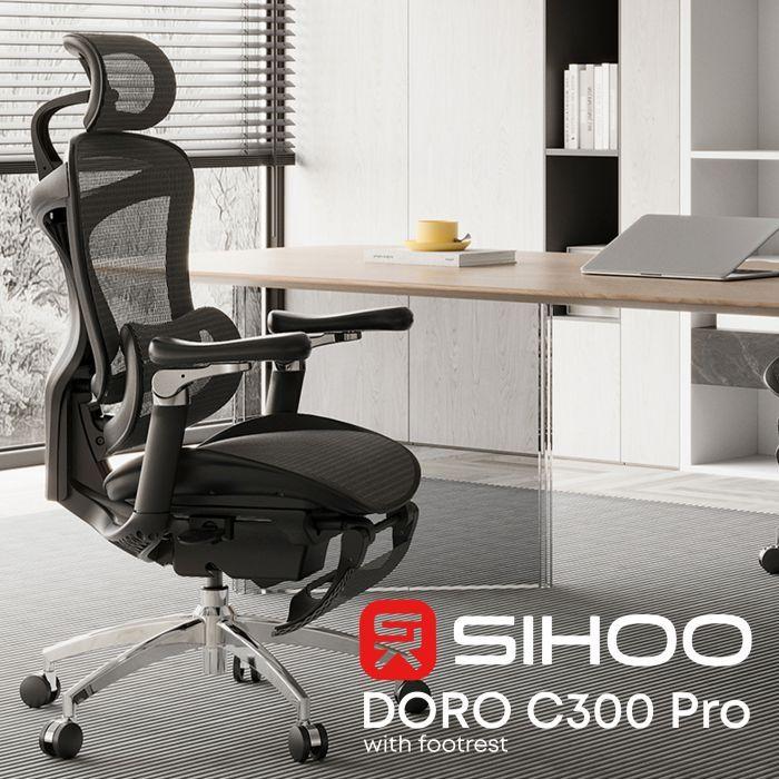 Офісне крісло з підставкою для ніг Sihoo DORO C300 Pro Mesh Black (DORO-C300-PRO-M101-JT)
