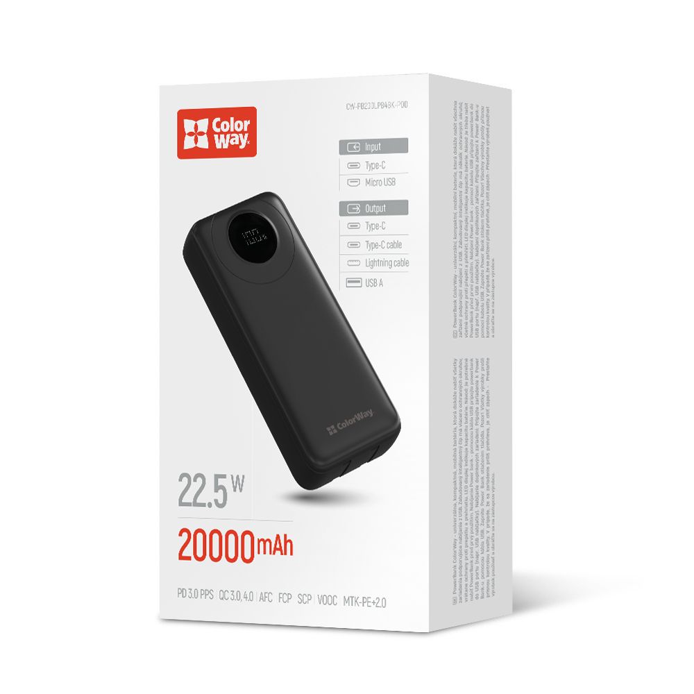 Батарея універсальна ColorWay EnergyPlus 20000mAh Black (CW-PB200LPB4BK-PDD)