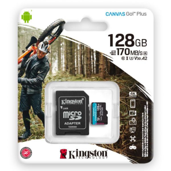 Карта пам'яті microSDXC Kingston Canvas Go Plus 128GB C10 UHS-I U3 A2 + SD (SDCG3/128GB)