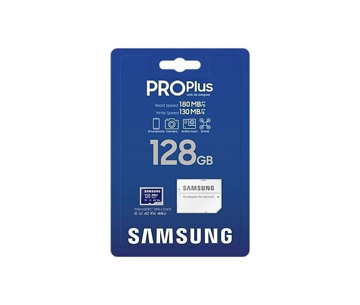 Карта пам'яті microSDXC Samsung Pro Plus 128GB UHS-I U3 V30 A2 Class 10 + SD (MB-MD128SA/EU)